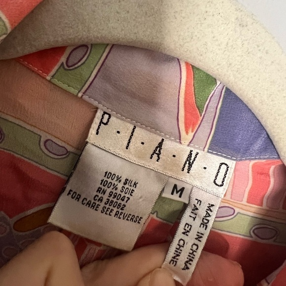 Vintage Piano Silk Beach Graphic Button Down Shirt Medium - Picture 4 of 6